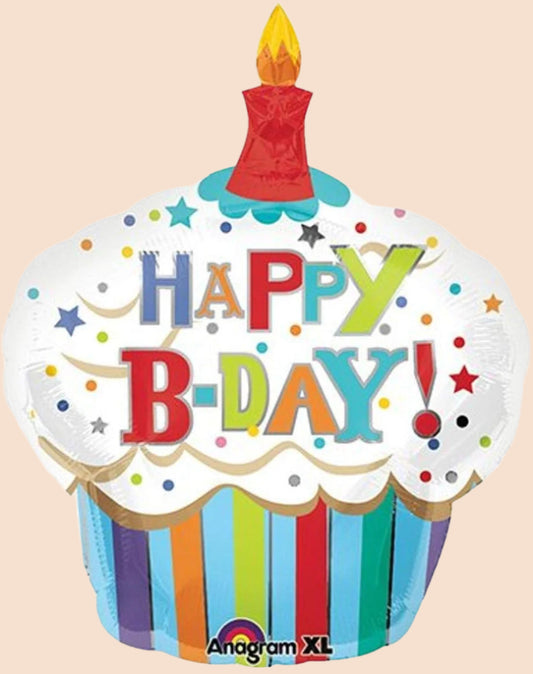 Happy Birthday Striped Cupcake